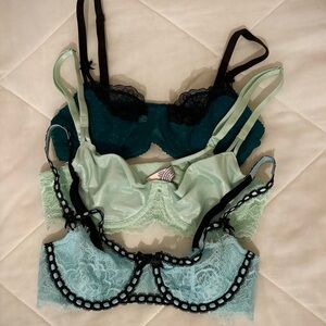 Victoria's Secret Lace Bra Trio - Black, Teal, Mint